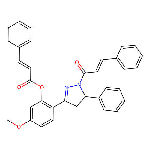 2-(1-cinnamoyl-5-phenyl-4,5-dihydro-1H-pyrazol-3-yl)-5-methoxyphenyl cinnamate structure
