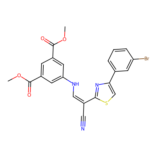 (Z)-dimethyl 5-((2-(4-(3-bromophenyl)thiazol-2-yl)-2-cyanovinyl)amino)isophthalate structure
