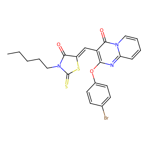 2-(4-bromophenoxy)-3-[(Z)-(4-oxo-3-pentyl-2-thioxo-1,3-thiazolidin-5-ylidene)methyl]-4H-pyrido[1,2-a]pyrimidin-4-one structure