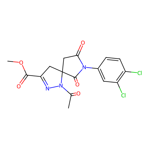 methyl 1-acetyl-7-(3,4-dichlorophenyl)-6,8-dioxo-1,2,7-triazaspiro[4.4]non-2-ene-3-carboxylate structure