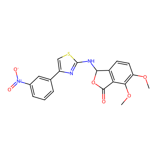6,7-Dimethoxy-3-[4-(3-nitro-phenyl)-thiazol-2-ylamino]-3H-isobenzofuran-1-one structure