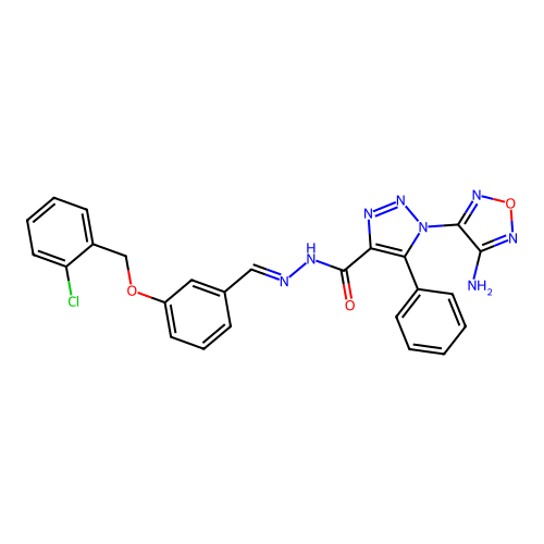 (E)-1-(4-amino-1,2,5-oxadiazol-3-yl)-N'-(3-((2-chlorobenzyl)oxy)benzylidene)-5-phenyl-1H-1,2,3-triazole-4-carbohydrazide structure