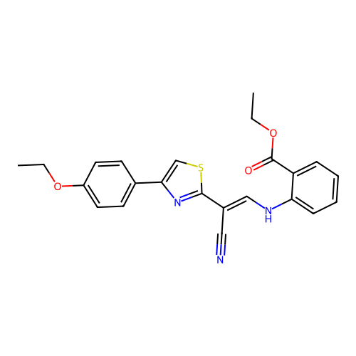 ethyl 2-{[(1Z)-2-cyano-2-[4-(4-ethoxyphenyl)-1,3-thiazol-2-yl]eth-1-en-1-yl]amino}benzoate structure