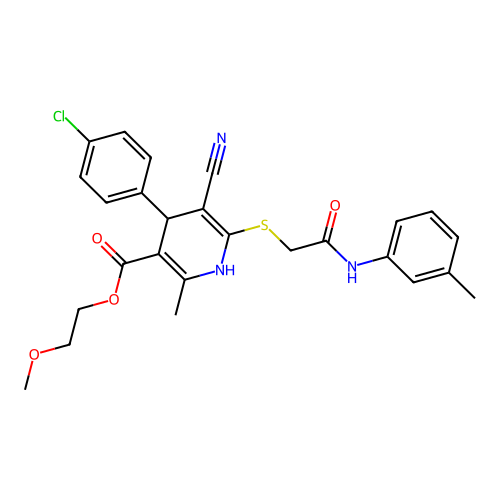 2-methoxyethyl 4-(4-chlorophenyl)-5-cyano-2-methyl-6-((2-oxo-2-(m-tolylamino)ethyl)thio)-1,4-dihydropyridine-3-carboxylate structure