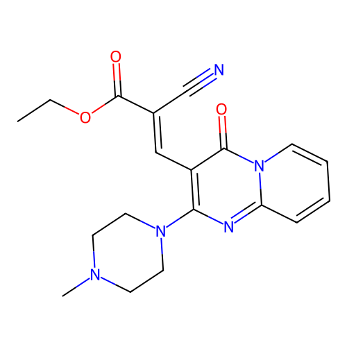 (E)-ethyl 2-cyano-3-(2-(4-methylpiperazin-1-yl)-4-oxo-4H-pyrido[1,2-a]pyrimidin-3-yl)acrylate structure