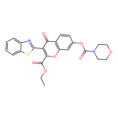 3-(benzo[d]thiazol-2-yl)-2-(ethoxycarbonyl)-4-oxo-4H-chromen-7-yl morpholine-4-carboxylate structure