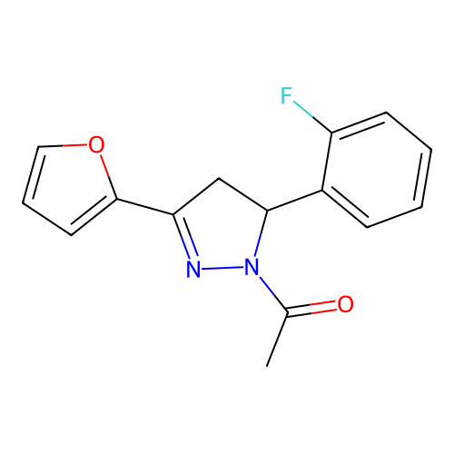 1-(5-(2-fluorophenyl)-3-(furan-2-yl)-4,5-dihydro-1H-pyrazol-1-yl)ethanone structure