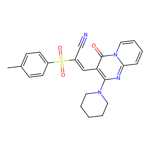 (E)-3-(4-oxo-2-(piperidin-1-yl)-4H-pyrido[1,2-a]pyrimidin-3-yl)-2-tosylacrylonitrile structure