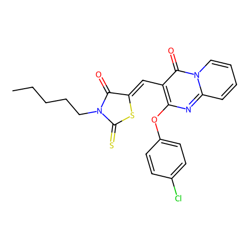 2-(4-chlorophenoxy)-3-[(Z)-(4-oxo-3-pentyl-2-thioxo-1,3-thiazolidin-5-ylidene)methyl]-4H-pyrido[1,2-a]pyrimidin-4-one structure