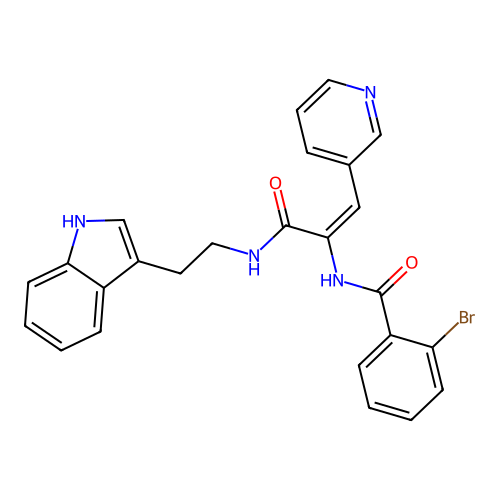 2-Bromo-N-{(E)-1-[2-(1H-indol-3-yl)-ethylcarbamoyl]-2-pyridin-3-yl-vinyl}-benzamide structure