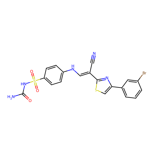 [4-[[(E)-2-[4-(3-bromophenyl)-1,3-thiazol-2-yl]-2-cyanoethenyl]amino]phenyl]sulfonylurea structure