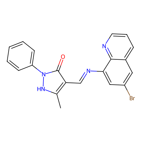 (4Z)-4-[[(6-bromoquinolin-8-yl)amino]methylidene]-5-methyl-2-phenylpyrazol-3-one structure