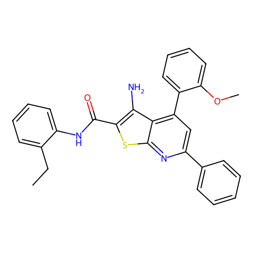 3-amino-N-(2-ethylphenyl)-4-(2-methoxyphenyl)-6-phenylthieno[2,3-b]pyridine-2-carboxamide structure