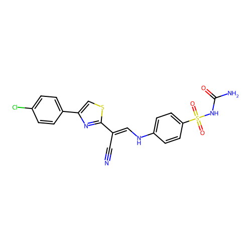 (E)-N-carbamoyl-4-((2-(4-(4-chlorophenyl)thiazol-2-yl)-2-cyanovinyl)amino)benzenesulfonamide structure