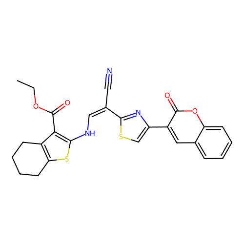 (Z)-ethyl 2-((2-cyano-2-(4-(2-oxo-2H-chromen-3-yl)thiazol-2-yl)vinyl)amino)-4,5,6,7-tetrahydrobenzo[b]thiophene-3-carboxylate structure