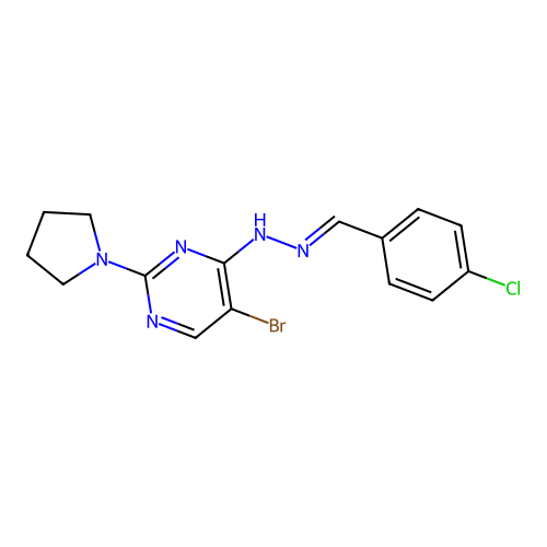 5-bromo-4-[(2E)-2-(4-chlorobenzylidene)hydrazinyl]-2-(pyrrolidin-1-yl)pyrimidine structure