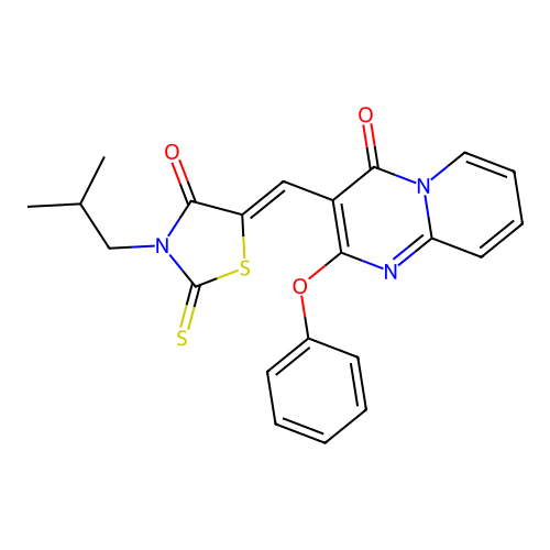 3-{(Z)-[3-(2-methylpropyl)-4-oxo-2-thioxo-1,3-thiazolidin-5-ylidene]methyl}-2-phenoxy-4H-pyrido[1,2-a]pyrimidin-4-one structure