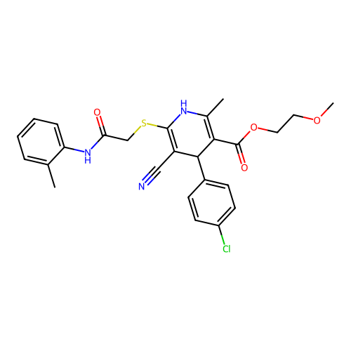 2-methoxyethyl 4-(4-chlorophenyl)-5-cyano-2-methyl-6-((2-oxo-2-(o-tolylamino)ethyl)thio)-1,4-dihydropyridine-3-carboxylate structure