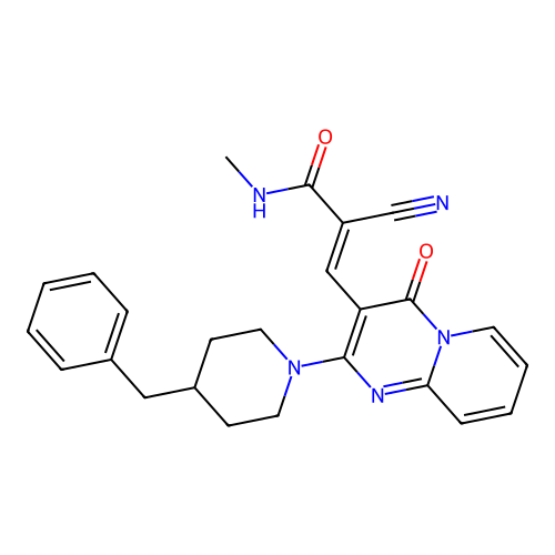 (2E)-3-[2-(4-benzylpiperidin-1-yl)-4-oxo-4H-pyrido[1,2-a]pyrimidin-3-yl]-2-cyano-N-methylprop-2-enamide structure