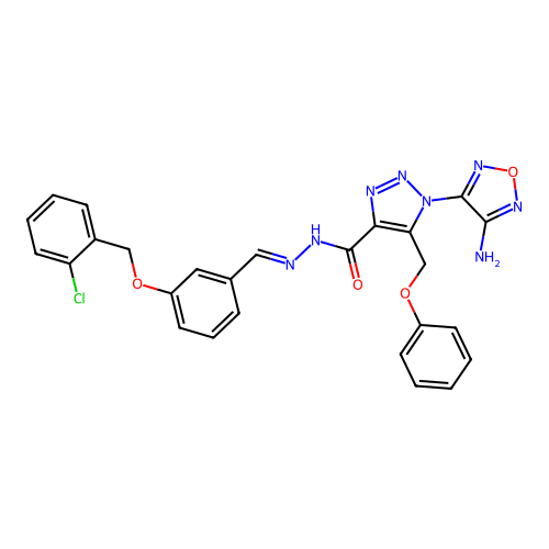 (E)-1-(4-amino-1,2,5-oxadiazol-3-yl)-N'-(3-((2-chlorobenzyl)oxy)benzylidene)-5-(phenoxymethyl)-1H-1,2,3-triazole-4-carbohydrazide structure