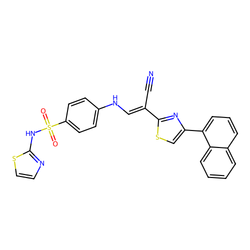 (E)-4-((2-cyano-2-(4-(naphthalen-1-yl)thiazol-2-yl)vinyl)amino)-N-(thiazol-2-yl)benzenesulfonamide structure