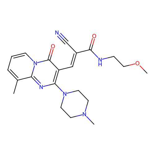 (2E)-2-cyano-N-(2-methoxyethyl)-3-[9-methyl-2-(4-methylpiperazin-1-yl)-4-oxo-4H-pyrido[1,2-a]pyrimidin-3-yl]prop-2-enamide structure
