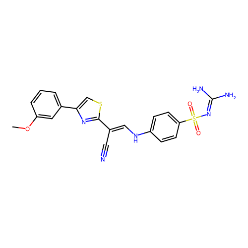 (E)-N-carbamimidoyl-4-((2-cyano-2-(4-(3-methoxyphenyl)thiazol-2-yl)vinyl)amino)benzenesulfonamide structure