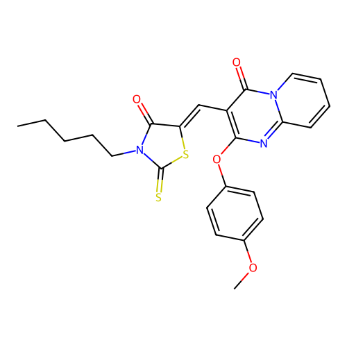 2-(4-methoxyphenoxy)-3-[(Z)-(4-oxo-3-pentyl-2-thioxo-1,3-thiazolidin-5-ylidene)methyl]-4H-pyrido[1,2-a]pyrimidin-4-one structure