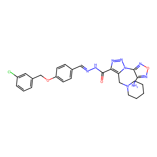 (E)-1-(4-amino-1,2,5-oxadiazol-3-yl)-N'-(4-((3-chlorobenzyl)oxy)benzylidene)-5-(piperidin-1-ylmethyl)-1H-1,2,3-triazole-4-carbohydrazide structure
