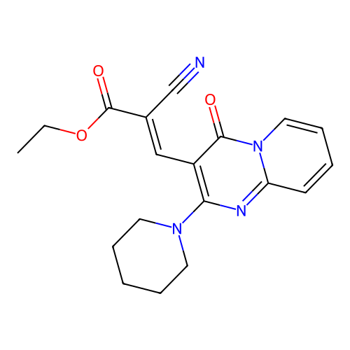 (E)-ethyl 2-cyano-3-(4-oxo-2-(piperidin-1-yl)-4H-pyrido[1,2-a]pyrimidin-3-yl)acrylate structure