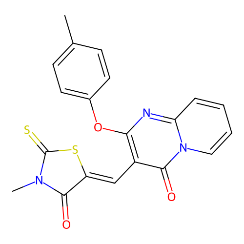 3-[(Z)-(3-methyl-4-oxo-2-thioxo-1,3-thiazolidin-5-ylidene)methyl]-2-(4-methylphenoxy)-4H-pyrido[1,2-a]pyrimidin-4-one structure