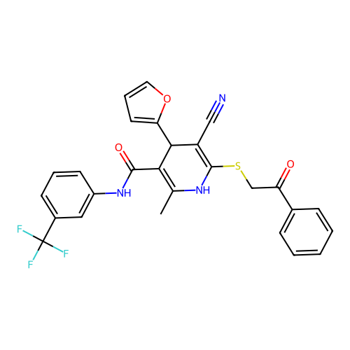 5-cyano-4-(furan-2-yl)-2-methyl-6-((2-oxo-2-phenylethyl)thio)-N-(3-(trifluoromethyl)phenyl)-1,4-dihydropyridine-3-carboxamide structure