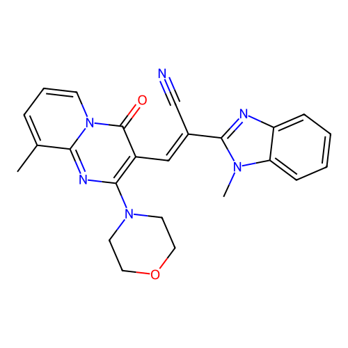 (2E)-2-(1-methyl-1H-benzimidazol-2-yl)-3-[9-methyl-2-(morpholin-4-yl)-4-oxo-4H-pyrido[1,2-a]pyrimidin-3-yl]prop-2-enenitrile structure