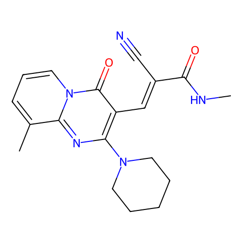 (2E)-2-cyano-N-methyl-3-[9-methyl-4-oxo-2-(piperidin-1-yl)-4H-pyrido[1,2-a]pyrimidin-3-yl]prop-2-enamide structure