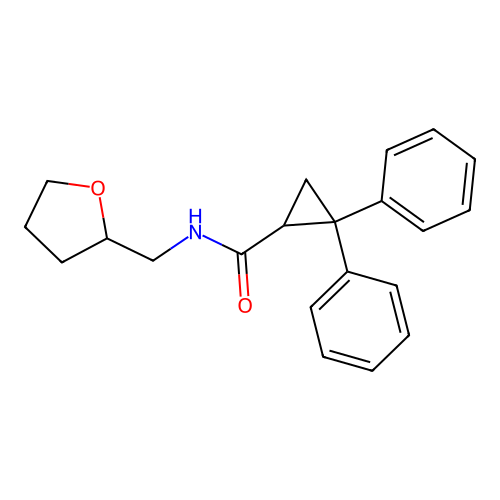 2,2-diphenyl-N-(tetrahydrofuran-2-ylmethyl)cyclopropanecarboxamide structure