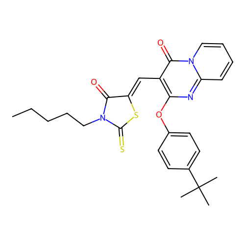 2-(4-tert-butylphenoxy)-3-[(Z)-(4-oxo-3-pentyl-2-thioxo-1,3-thiazolidin-5-ylidene)methyl]-4H-pyrido[1,2-a]pyrimidin-4-one structure