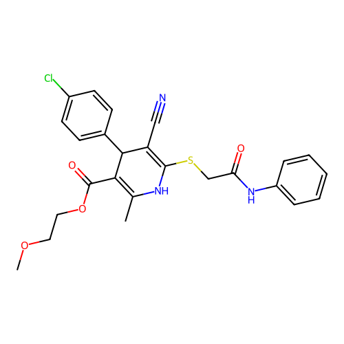 2-methoxyethyl 4-(4-chlorophenyl)-5-cyano-2-methyl-6-((2-oxo-2-(phenylamino)ethyl)thio)-1,4-dihydropyridine-3-carboxylate structure