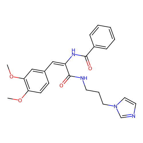 N-[2-(3,4-dimethoxyphenyl)-1-(3-imidazol-1-ylpropylcarbamoyl)ethenyl]benzamide structure