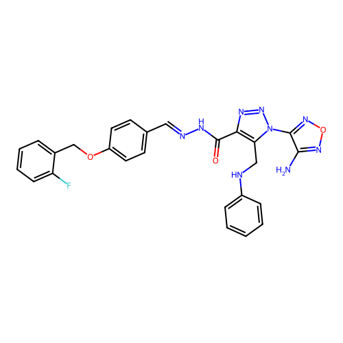(E)-1-(4-amino-1,2,5-oxadiazol-3-yl)-N'-(4-((2-fluorobenzyl)oxy)benzylidene)-5-((phenylamino)methyl)-1H-1,2,3-triazole-4-carbohydrazide structure