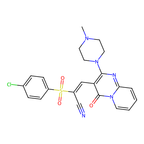 (2E)-2-(4-CHLOROBENZENESULFONYL)-3-[2-(4-METHYLPIPERAZIN-1-YL)-4-OXO-4H-PYRIDO[1,2-A]PYRIMIDIN-3-YL]PROP-2-ENENITRILE structure