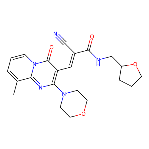 (2E)-2-cyano-3-[9-methyl-2-(morpholin-4-yl)-4-oxo-4H-pyrido[1,2-a]pyrimidin-3-yl]-N-(tetrahydrofuran-2-ylmethyl)prop-2-enamide structure