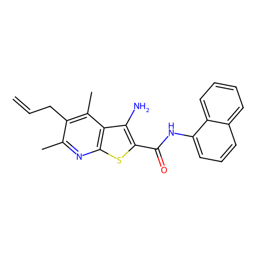 3-amino-4,6-dimethyl-N-naphthalen-1-yl-5-prop-2-enylthieno[2,3-b]pyridine-2-carboxamide structure