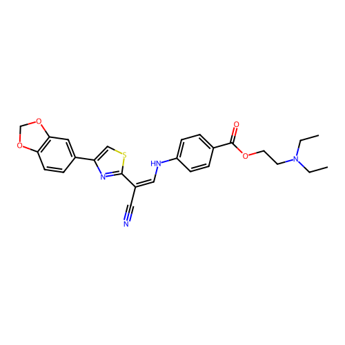 2-(diethylamino)ethyl 4-({(Z)-2-[4-(1,3-benzodioxol-5-yl)-1,3-thiazol-2-yl]-2-cyanoethenyl}amino)benzoate structure