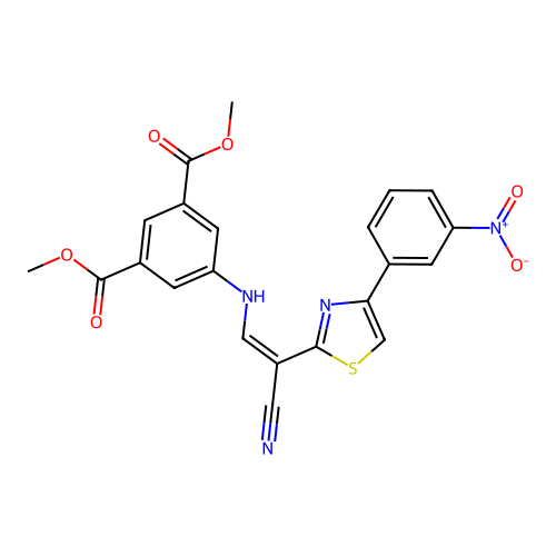 (Z)-dimethyl 5-((2-cyano-2-(4-(3-nitrophenyl)thiazol-2-yl)vinyl)amino)isophthalate structure