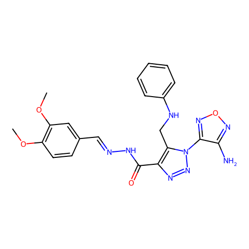 (E)-1-(4-amino-1,2,5-oxadiazol-3-yl)-N'-(3,4-dimethoxybenzylidene)-5-((phenylamino)methyl)-1H-1,2,3-triazole-4-carbohydrazide structure