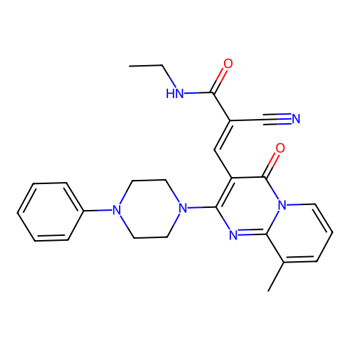 (2E)-2-cyano-N-ethyl-3-[9-methyl-4-oxo-2-(4-phenylpiperazin-1-yl)-4H-pyrido[1,2-a]pyrimidin-3-yl]prop-2-enamide structure
