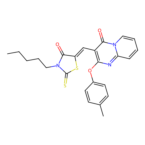 2-(4-methylphenoxy)-3-[(Z)-(4-oxo-3-pentyl-2-thioxo-1,3-thiazolidin-5-ylidene)methyl]-4H-pyrido[1,2-a]pyrimidin-4-one structure