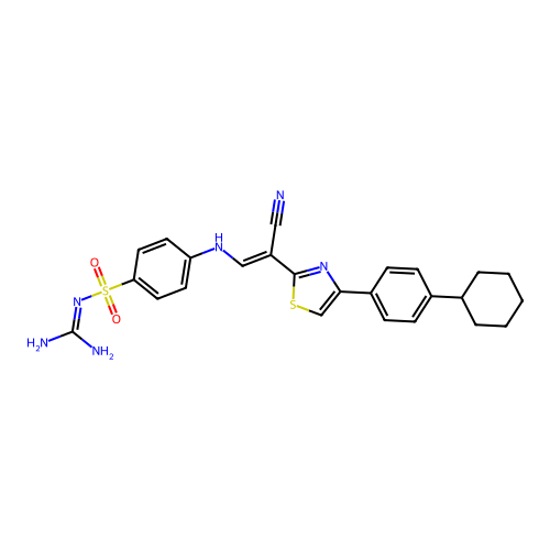 (E)-N-carbamimidoyl-4-((2-cyano-2-(4-(4-cyclohexylphenyl)thiazol-2-yl)vinyl)amino)benzenesulfonamide structure