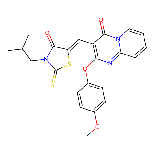2-(4-methoxyphenoxy)-3-{(Z)-[3-(2-methylpropyl)-4-oxo-2-thioxo-1,3-thiazolidin-5-ylidene]methyl}-4H-pyrido[1,2-a]pyrimidin-4-one structure
