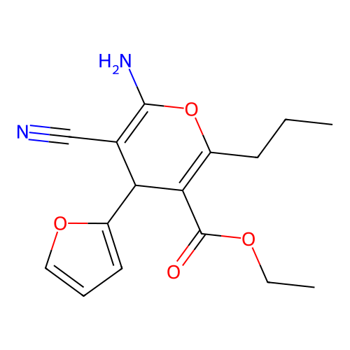 ethyl 6-amino-5-cyano-4-(furan-2-yl)-2-propyl-4H-pyran-3-carboxylate structure